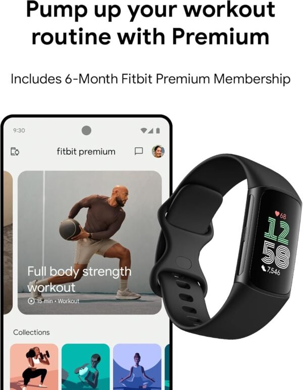 Fitbit Charge 6 Fitness Tracker with Heart Rate, GPS, Obsidian (Renewed)