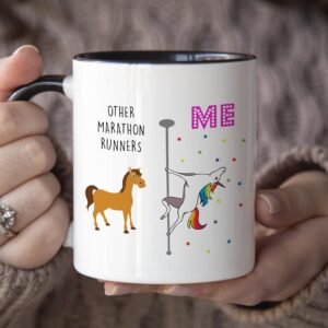 YouNique Designs Marathon Runner Coffee Mug, 11 Ounces, Unicorn Mug, Marathon Ru...