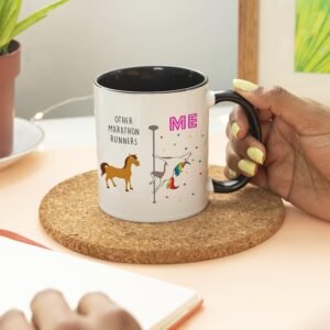 YouNique Designs Marathon Runner Coffee Mug, 11 Ounces, Unicorn Mug, Marathon Ru...