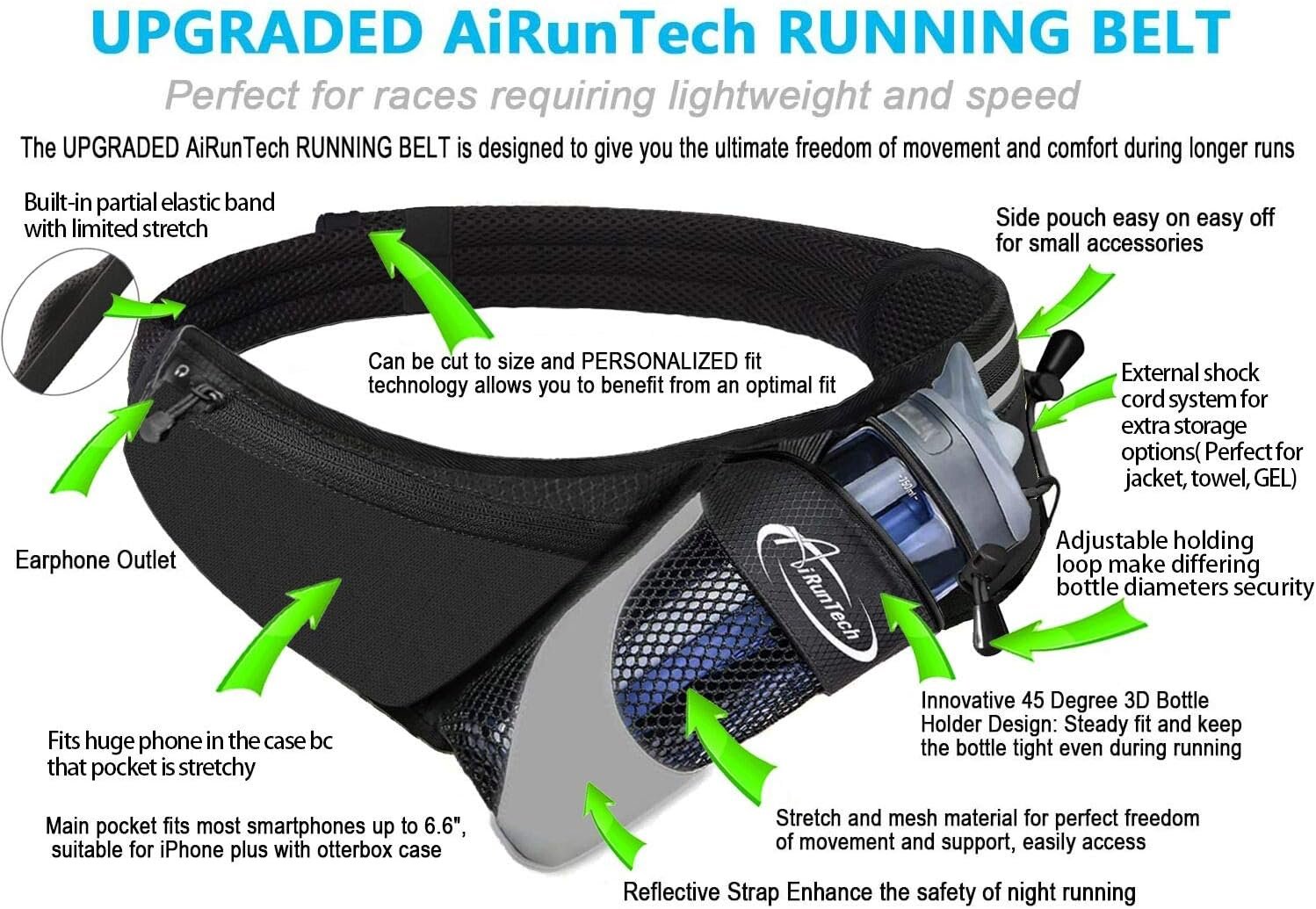 AiRunTech Running Hydration Belt with Water Bottle Holder,Hiking Fanny Pack for ...