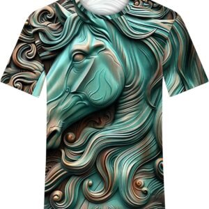 Casual Racehorse Style Shirts for Women Summer 3D Horse Printed Crew Neck T Shir...