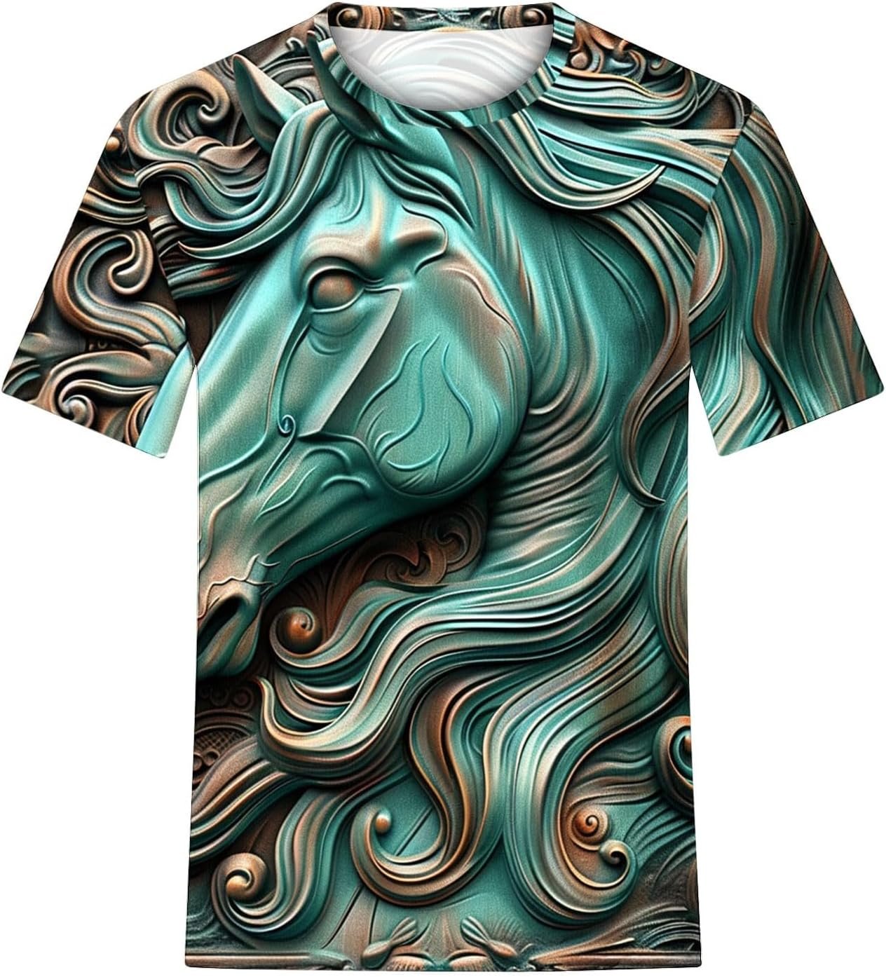 Casual Racehorse Style Shirts for Women Summer 3D Horse Printed Crew Neck T Shir...