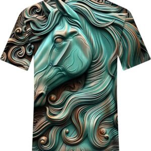 Casual Racehorse Style Shirts for Women Summer 3D Horse Printed Crew Neck T Shir...