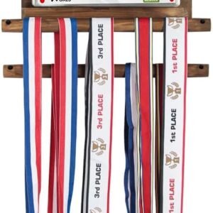 J JACKCUBE DESIGN Wood Marathon Medal and Race Bibs Display Hanger Holder Includ...