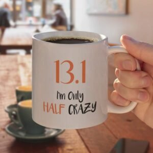 13.1 Half Marathon Half Crazy Running Runner Ceramic Coffee Mug, Novelty Gift Mu...