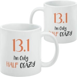 13.1 Half Marathon Half Crazy Running Runner Ceramic Coffee Mug, Novelty Gift Mu...