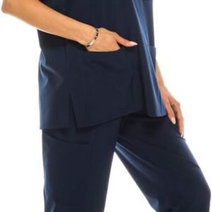 7-Pocket V-Neck Top Medical Scrubs Set for Woman - 4 Way Stretch, Comfort, Light...