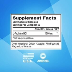 Pure Extra Strength L-Arginine HCl 1500mg, Nitric Oxide Supplement for Vasculari...