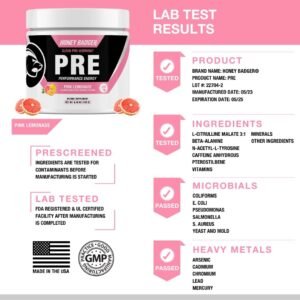 Honey Badger Pre Workout Powder, Keto Vegan Preworkout for Men & Women with Vita...