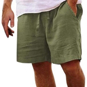 GIERIDUC Mens Shorts Summer Casual Cotton Linen Bermuda Shorts Wide Leg Drawstri...