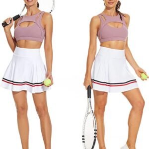 ThreeH Women's Pleated Tennis Skirts Athletic Casual Skorts with Pockets Built-i...