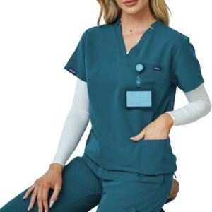 Scrubs for Women Set with Scrub Cap, V-Neck Stretchy Scrubs Tops and Jogger Pant...