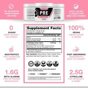 Honey Badger Pre Workout Powder, Keto Vegan Preworkout for Men & Women with Vita...