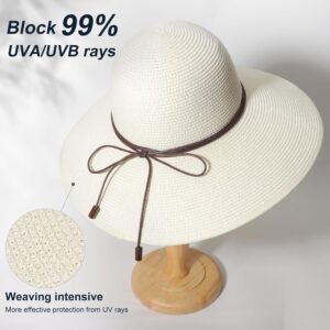 DRESHOW Beach Hats for Women Big Straw Wide Brim Summer Hat Floppy Foldable Roll...