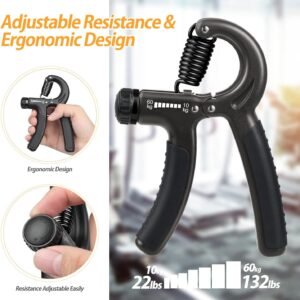 2 Pack Grip Strength Trainer, Hand Grip Strengthener, Adjustable Resistance 22-1...