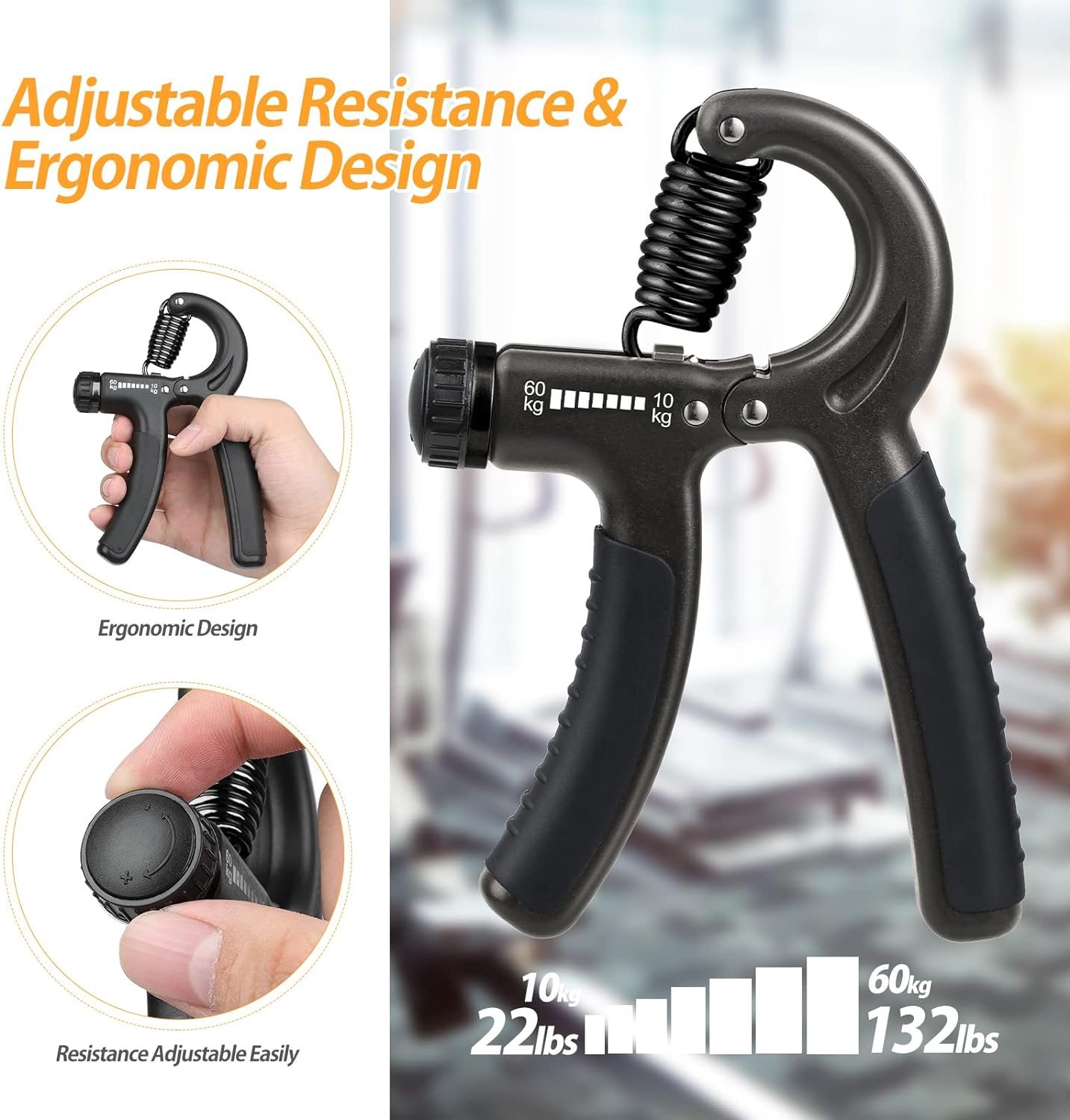 2 Pack Grip Strength Trainer, Hand Grip Strengthener, Adjustable Resistance 22-1...