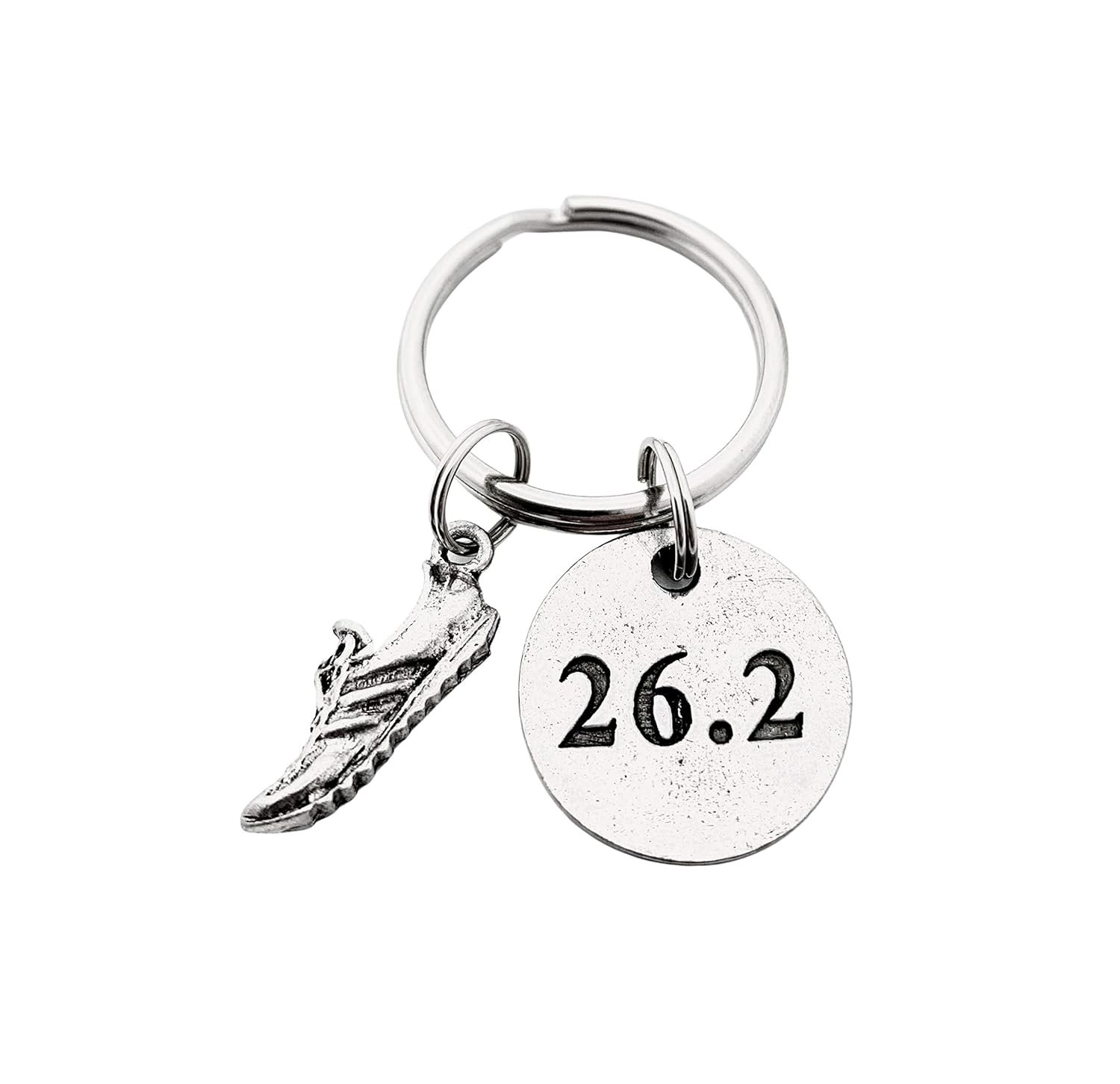 RUN 26.2 Marathon Pewter Pendant Key Chain - Pewter Running Shoe Charm and Round...