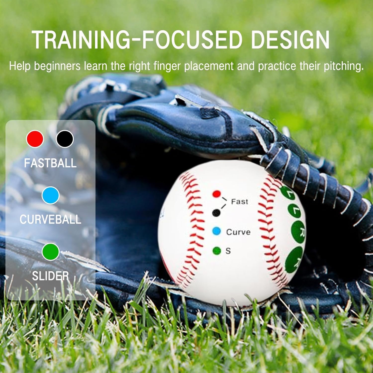 2PCS Pitch Training Baseball with Finger Placement Markers, Pitching Grip Traine...