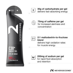 Neversecond C30+ Energy Gel + Caffeine, Performance Nutrition & Hydration, Never...