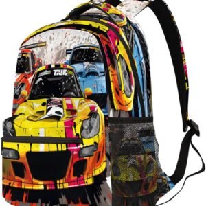 TropicalLife Color Race Car 18 Inch Travel Laptop Backpack for Women Men Large B...