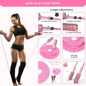 Multipurpose 3-Section Yoga Pilates Bar Set with Resistance Bands and Jump Rope ...