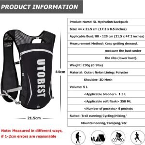 UTOBEST Running Vest, 5L Hydration Vest Lightweight, Breathable and Sweatproof R...