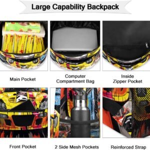 TropicalLife Color Race Car 18 Inch Travel Laptop Backpack for Women Men Large B...