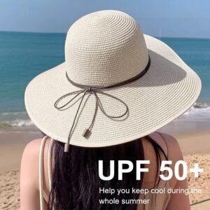 DRESHOW Beach Hats for Women Big Straw Wide Brim Summer Hat Floppy Foldable Roll...