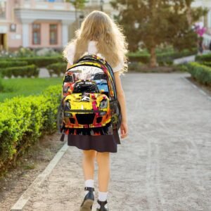 TropicalLife Color Race Car 18 Inch Travel Laptop Backpack for Women Men Large B...