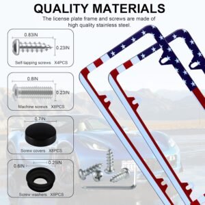 LivTee American Flag License Plate Frames, 4 Holes Stainless Steel License Plate...