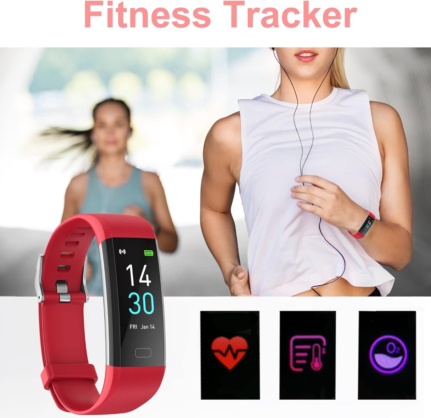 IP68 Fitness Tracker Blood Pressure Heat Rate Monitor Smart Watch Blood Oxygen S...