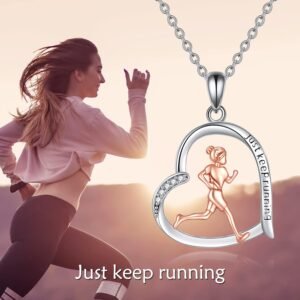 YFN Runner Gifts for Women Sterling Silver Heart Runner Running Pendant Necklace...