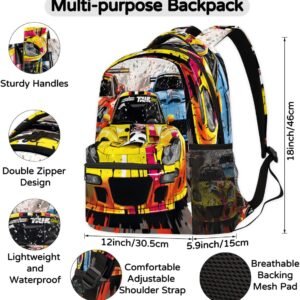 TropicalLife Color Race Car 18 Inch Travel Laptop Backpack for Women Men Large B...