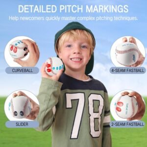 2PCS Pitch Training Baseball with Finger Placement Markers, Pitching Grip Traine...