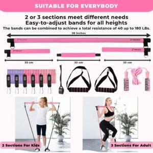 Multipurpose 3-Section Yoga Pilates Bar Set with Resistance Bands and Jump Rope ...