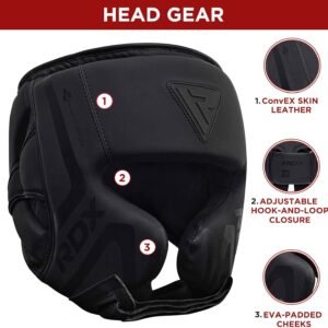 RDX Boxing Headgear Sparring Grappling, Maya Hide Leather, Head Gear for MMA Mua...