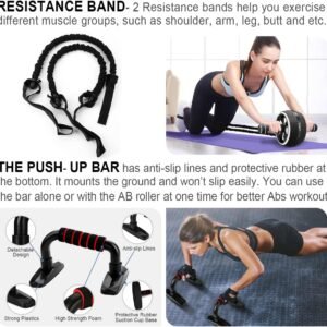 Ab Roller Wheel, 10-In-1 Ab Exercise Wheels Kit with Resistance Bands, Knee Mat,...