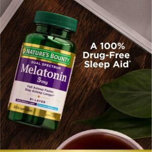 Nature's Bounty Melatonin 5mg Dual Spectrum, 100% Drug Free Sleep Supplement, Qu...