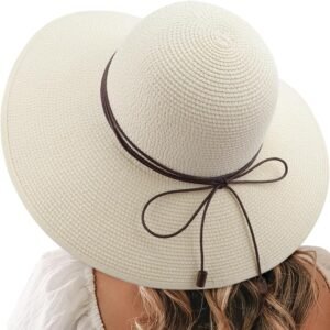 DRESHOW Beach Hats for Women Big Straw Wide Brim Summer Hat Floppy Foldable Roll...