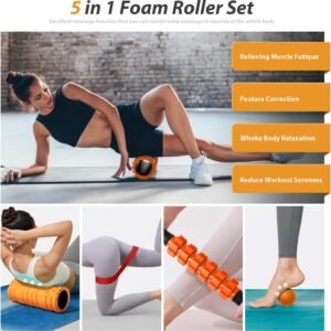 5 in1 Foam Roller Set, Trigger Point Foam Roller, Massage Roller Stick, Massage ...