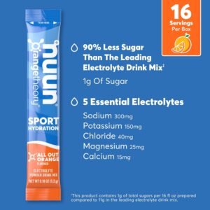 Nuun Sport Electrolyte Powder Packets - All Out Orange | 5 Essential Electrolyte...