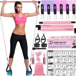 Multipurpose 3-Section Yoga Pilates Bar Set with Resistance Bands and Jump Rope ...