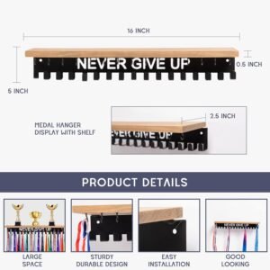 Defined Deco Medal Hanger Display and Trophy Shelf with 32 Hooks-Wooden Medal Ho...