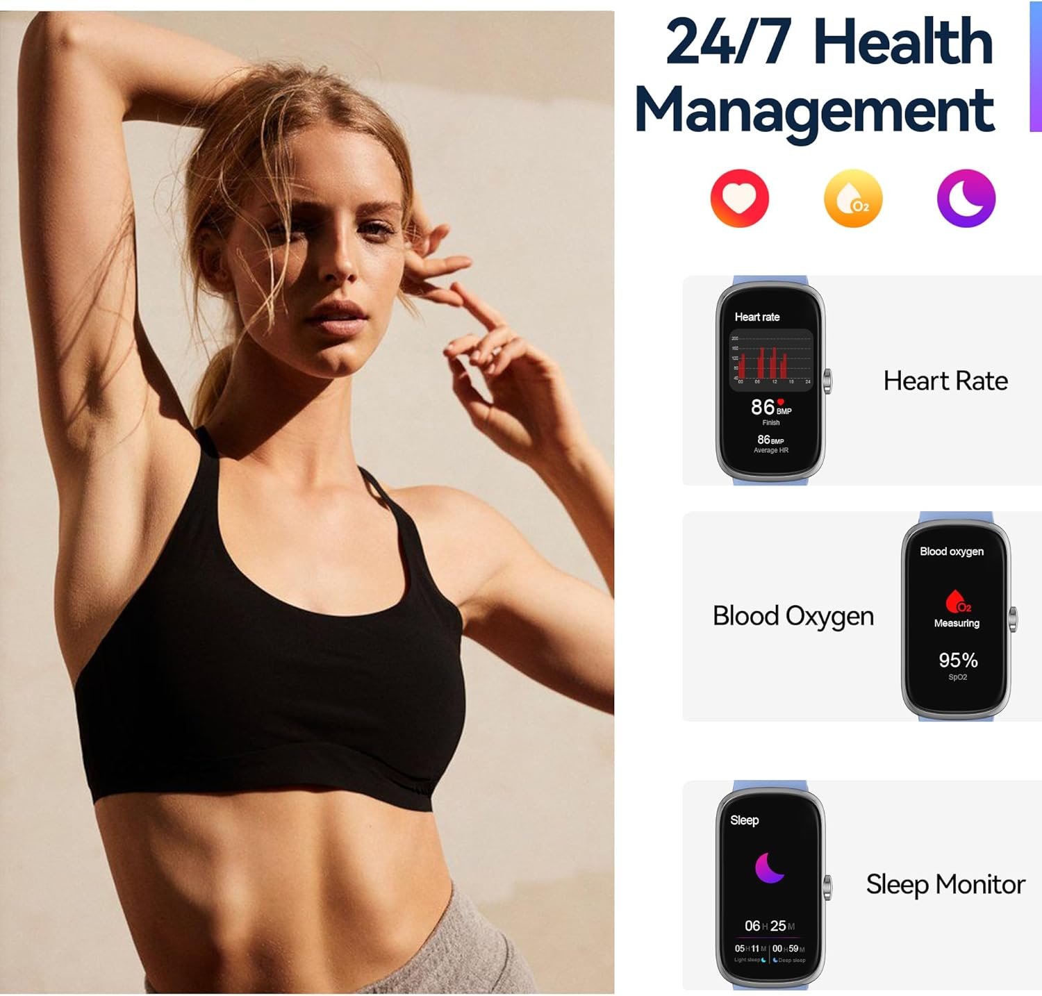Health Fitness Tracker, 24/7 Heart Rate/SpO2/Sleep Monitor, Activity Trackers & ...