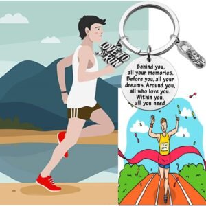 FEELMEM Marathon Runner Gifts Running Keychain Cross Country Track Marathon Jewe...