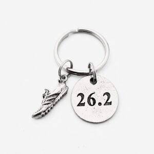 RUN 26.2 Marathon Pewter Pendant Key Chain - Pewter Running Shoe Charm and Round...