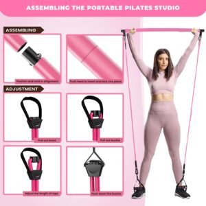 Multipurpose 3-Section Yoga Pilates Bar Set with Resistance Bands and Jump Rope ...