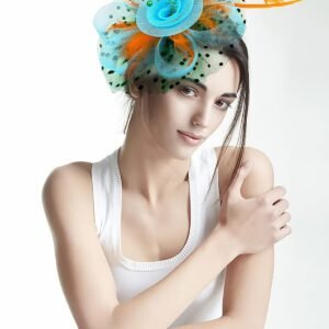 Mutilcolor Fascinators for Women Tea Party Headwear Green and Orange and Sky Blu...
