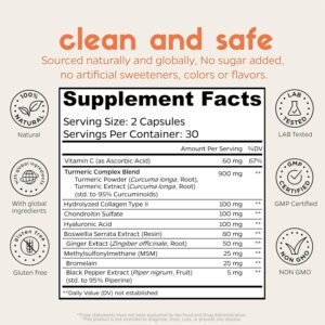 Chondroitin Boswellia MSM Turmeric Hydrolyzed Collagen - Joint Support Supplemen...