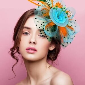 Mutilcolor Fascinators for Women Tea Party Headwear Green and Orange and Sky Blu...